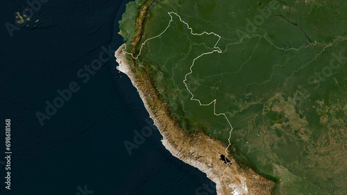 Peru outlined. Low-res satellite map