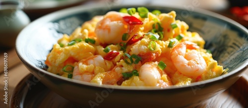 Hong Kong and Cantonese cuisine, scrambled eggs with shrimp.