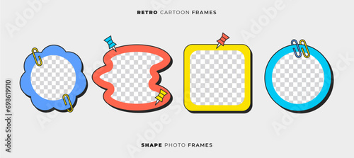 Shape Polaroid Photo Frames. Flat Retro Cartoon Illustrations. Vector Snapshots. Brutalism Colorful Photo Mockups with Media Placeholders. 