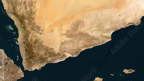 Yemen outlined. Low-res satellite map