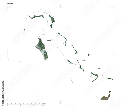 Bahamas shape isolated on white. High-res satellite map