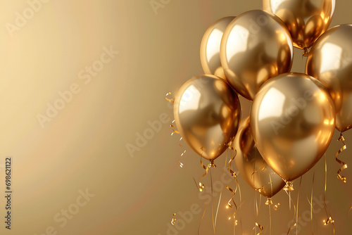 Elegant golden balloon on background. Happy Birthday celebration card.