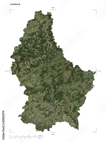 Luxembourg shape isolated on white. High-res satellite map