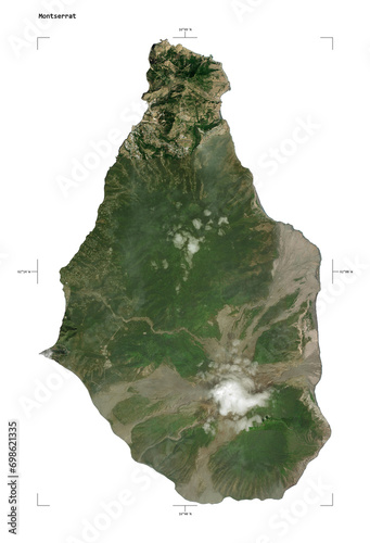 Montserrat shape isolated on white. High-res satellite map photo
