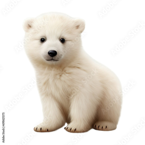 Baby cute polar bear sitting isolated on transparent of white background