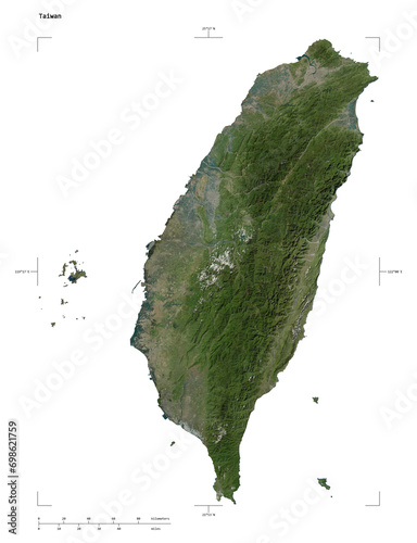 Taiwan shape isolated on white. High-res satellite map photo