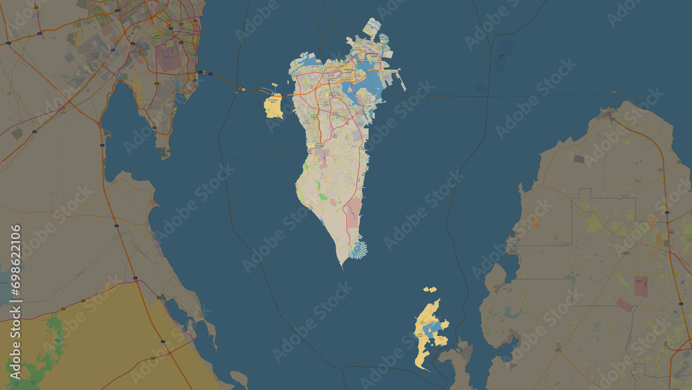 Bahrain highlighted. Topographic Map