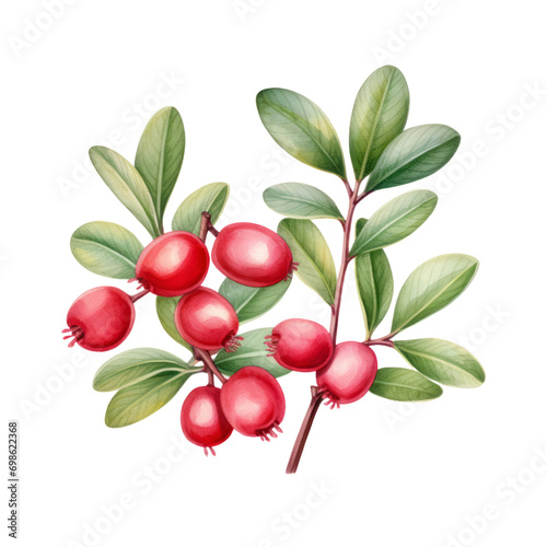 Red Bearberry Or Uva Ursi Botanical Watercolor Painting Illustration