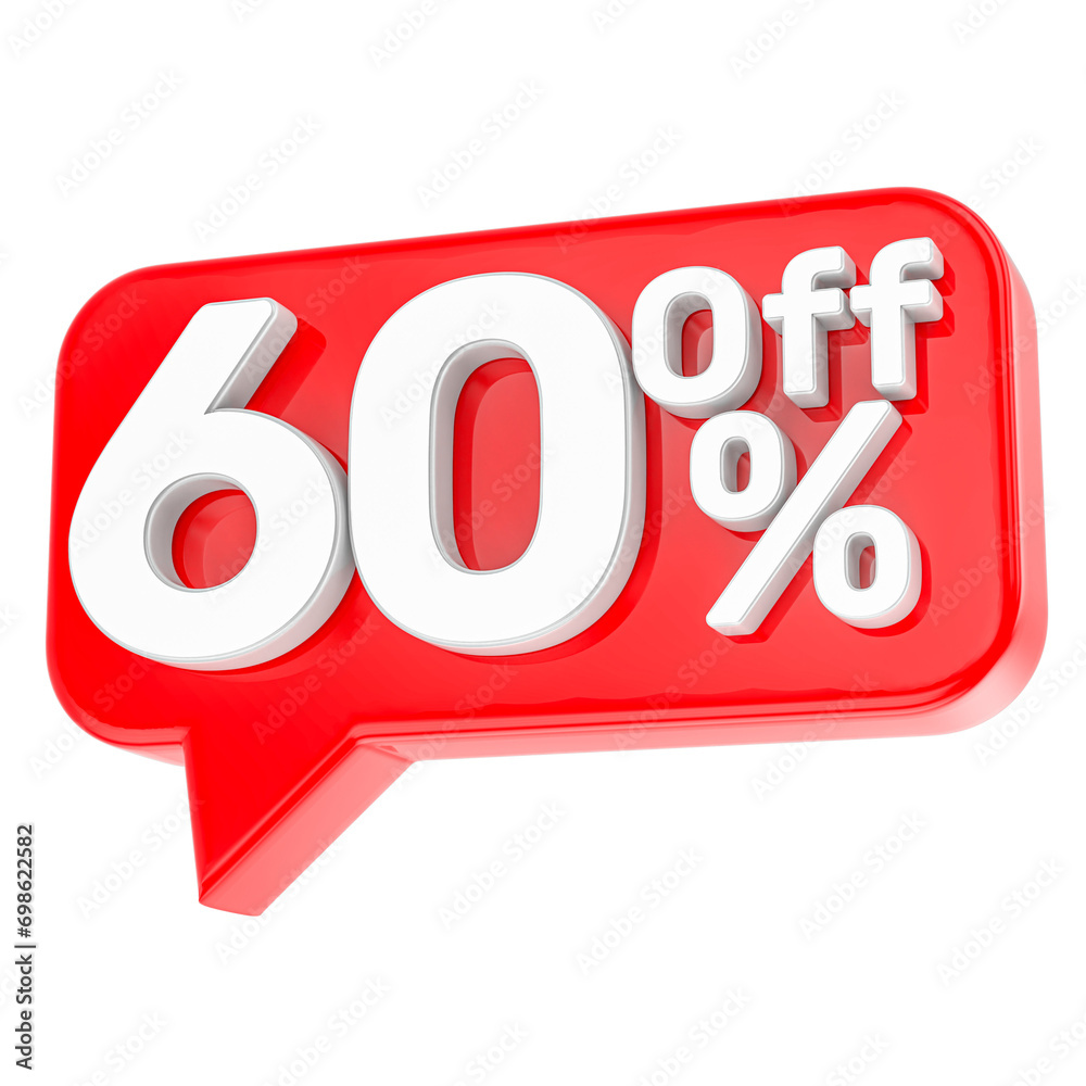 3d render 60 Off percent discount red and white numbers isolated 3d render 60 Off percent discount red and white numbers isolated