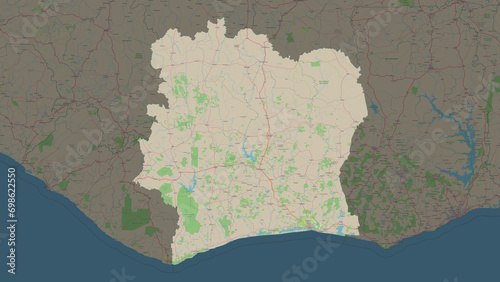 Ivory Coast highlighted. Topographic Map