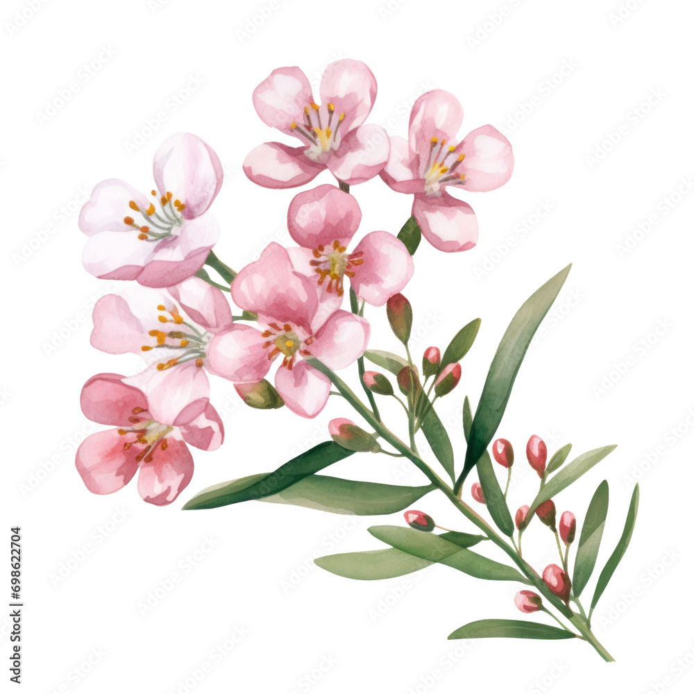 Soft Pastel Pink Waxflower Flower Botanical Watercolor Painting Illustration