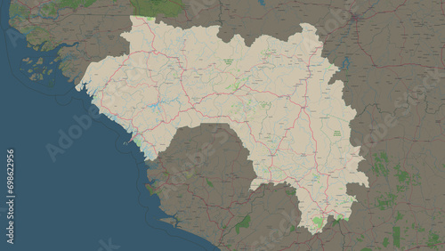 Guinea highlighted. Topographic Map
