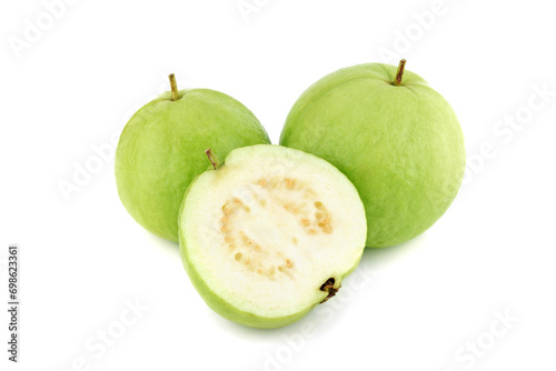 Fresh Guava fruit with leaf isolated on white background