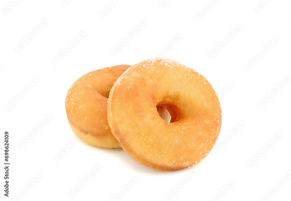 Homemade classic sugary donut on a white background Homemade classic sugary donut on a white background