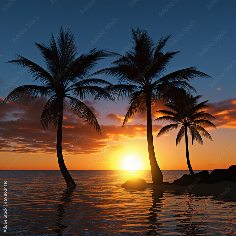 Sunset Palm Trees Vector