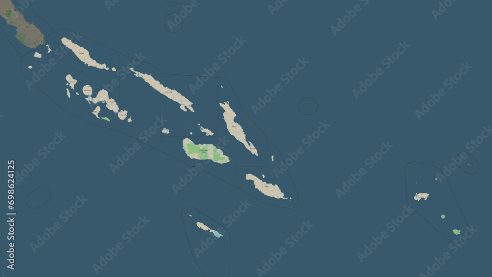 Solomon Islands highlighted. Topographic Map