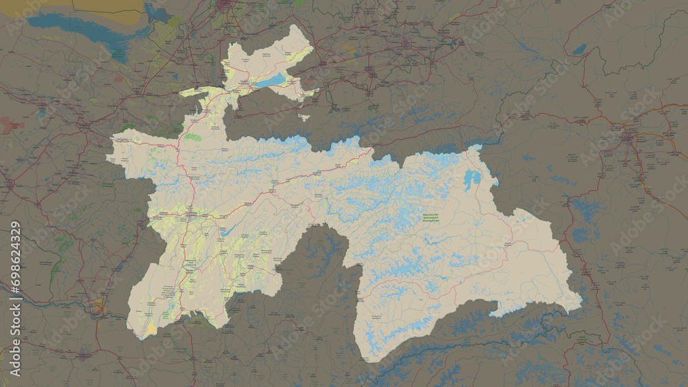 Obraz premium Tajikistan highlighted. Topographic Map