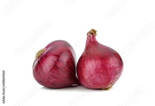 Fresh whole red onion isolated on white background