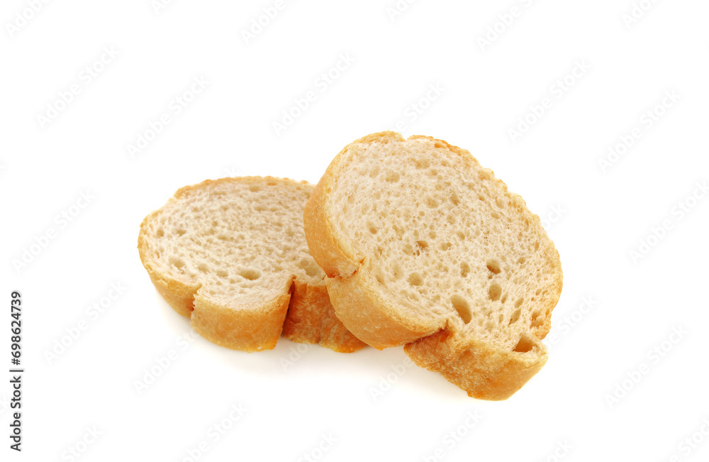 Sliced baguette bread isolated on white background Sliced baguette bread isolated on white background