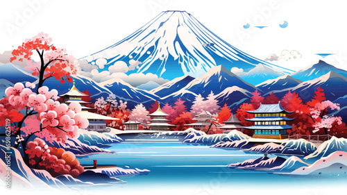 Vector drawing of Mount Fuji in Japan, Japan tourism concept.