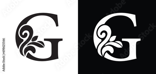 letter G. flower letters. Vintage ornament initial Alphabet. Logo vector	
