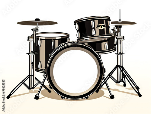 Black drum set isolated on white background.