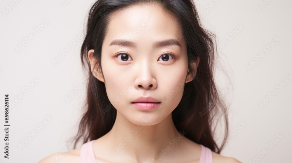 Imperfect skin highlighted in a closeup portrait of an Asian lady. Imperfect skin highlighted in a closeup portrait of an Asian lady.