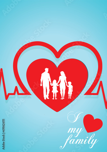 i love my family typography with family Silhouette inside heart vector poster 