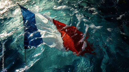 Flag of France. French tricolor is sea water photo