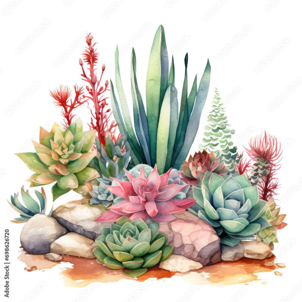 Obraz premium Xerophyte Cactus Botanical Watercolor Painting Illustration
