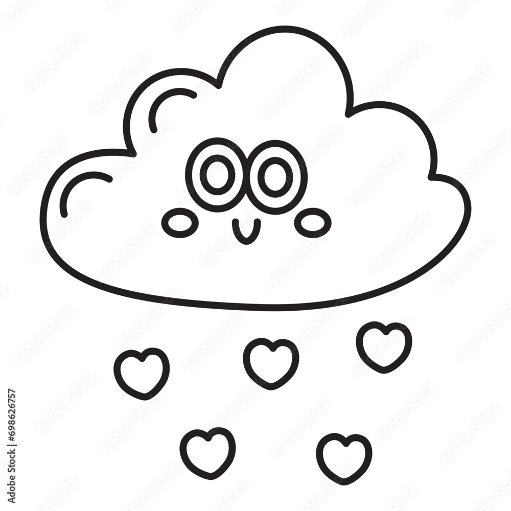 Cartoon cloud and heart shaped rain line icon. Cartoon cloud and heart shaped rain line icon.