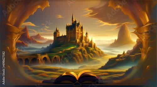 ファンタジーな本の中のお城の風景｜Castle scenery in fantasy books Generative AI photo