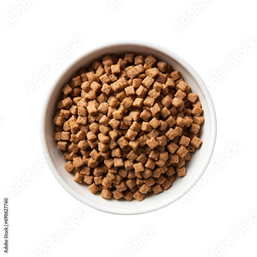 Dry dog food in a bowl, top view, Isolated on Transparent Background, PNG
