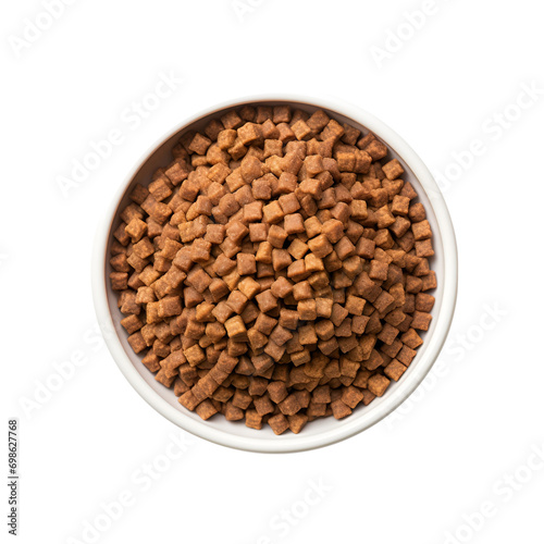 Top view of dry dog food in a bowl, Isolated on Transparent Background, PNG