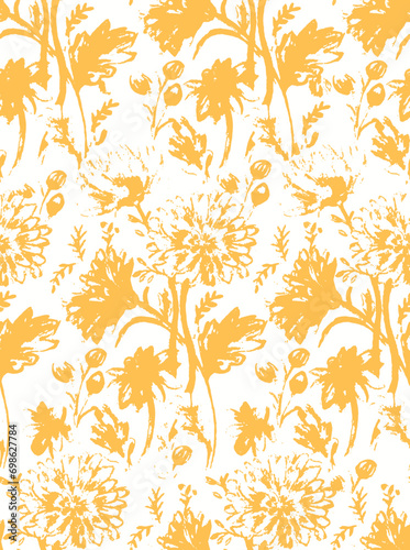 Vintage seamless floral pattern. Ditsy style background of small flowers. Small blooming flowers scattered over a ivory background. Stock vector for printing on surfaces and web design.