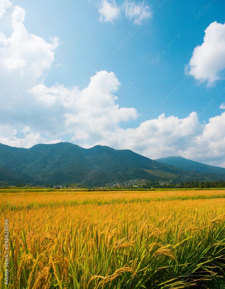 Beautiful landscape view of mountains and yellow grasses blur