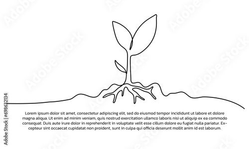 Continuous line design of illustration of plant growth. Single line decorative elements drawn on a white background.