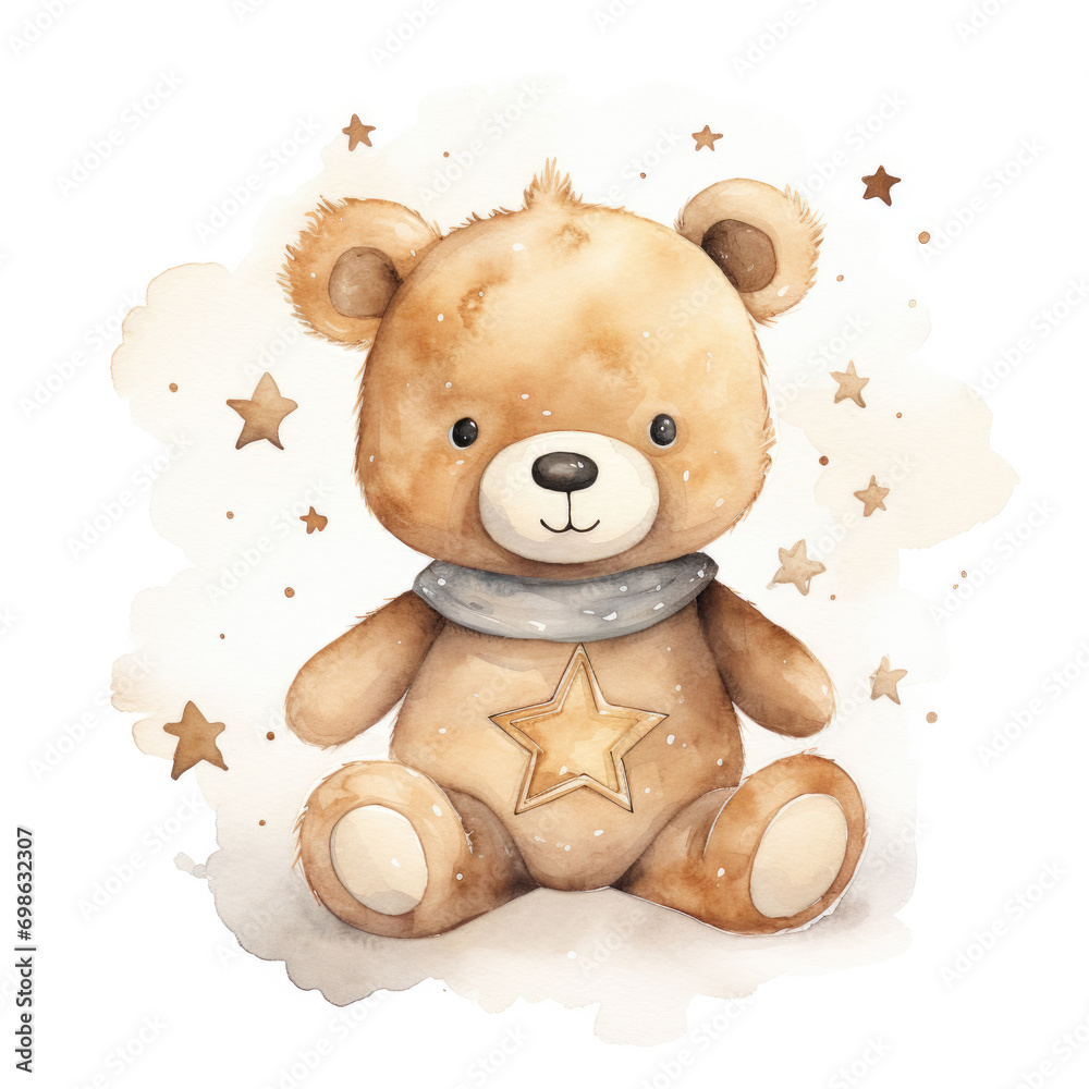 Cute watercolor little teddy bear on white background Cute watercolor little teddy bear on white background