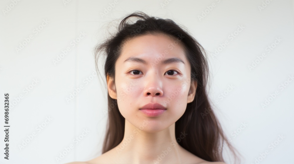 Imperfect skin displayed in an intimate closeup of an Asian lady. Imperfect skin displayed in an intimate closeup of an Asian lady.