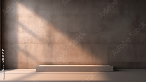 abstract. minimalistic background for product presentation. walls in  large empty room. can full of sunlight. Loft wall or minimalist wall. Shadow, light from windows to plaster wall. photo