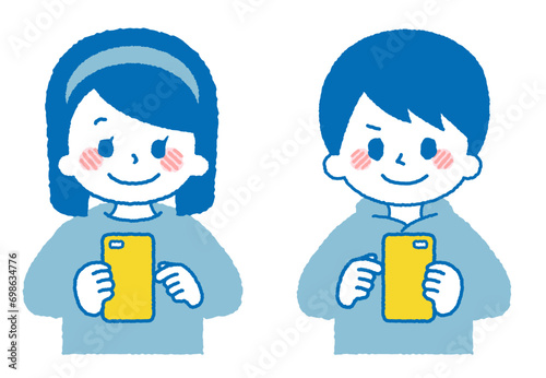 スマホを操作する子供のイラスト。