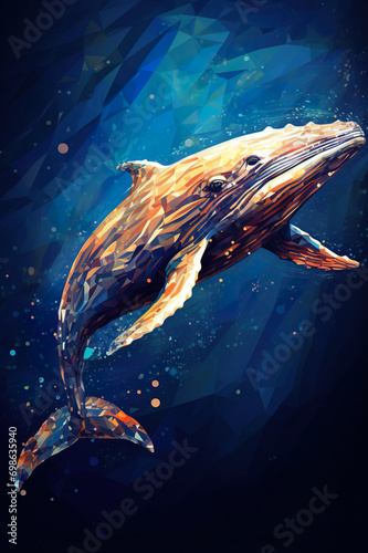 colorful illustration of magic fantasy whale swimming in open space or underwater © goami