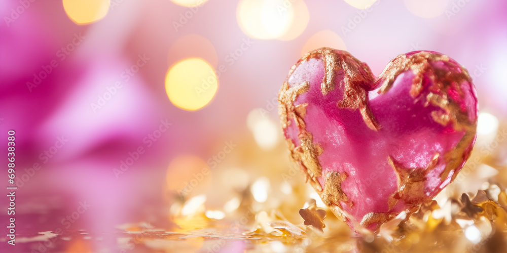 Obraz premium Red Heart on abstract light glitter background. Sweet and romantic moment. Valentines day concept