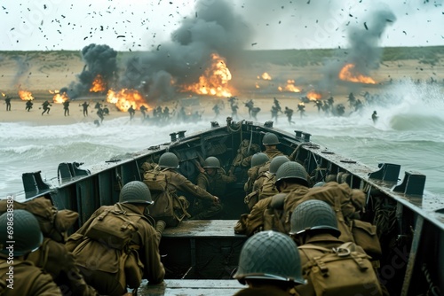 Normandy Beaches: Remembering war, the Sacrifice and Heroism of WW2 Soldiers, explosions, storming