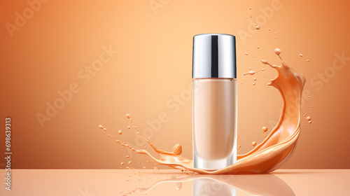 Closeup of Liquid Foundation Bottle Splash - Beauty and Skincare Concept in Elegant Cosmetic Packaging for Health and Wellness Products on White Background.