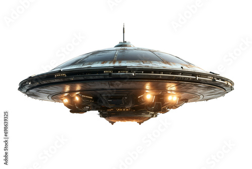 UFO: An alien craft which is a flying saucer spaceship from outer space, Isolated on Transparent Background, PNG photo