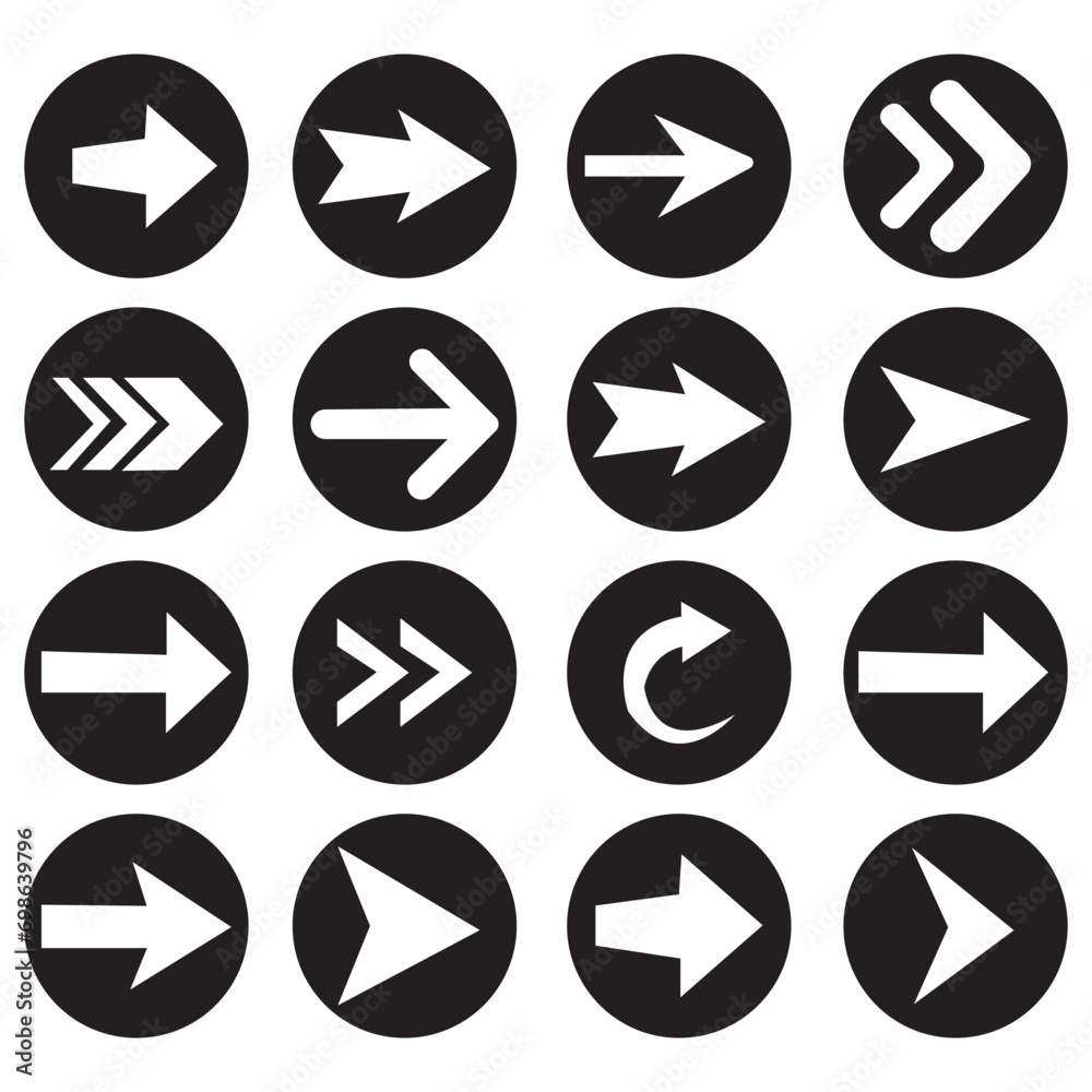 Black Arrows Set on White Background. Arrow, Cursor Icon. Vector Pointers Collection. Back, Next Web Page Sign Black Arrows Set on White Background. Arrow, Cursor Icon. Vector Pointers Collection. Back, Next Web Page Sign