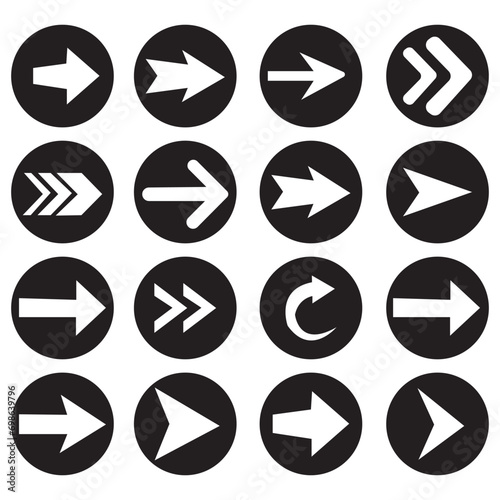 Black Arrows Set on White Background. Arrow, Cursor Icon. Vector Pointers Collection. Back, Next Web Page Sign