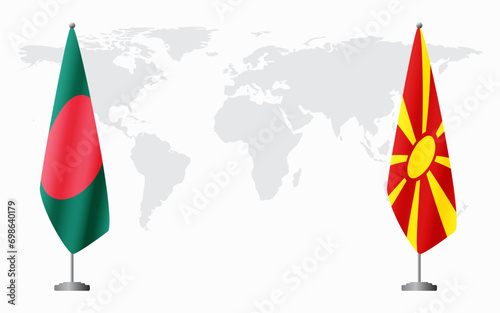 Bangladesh and Northern Macedonia flags for official meeting