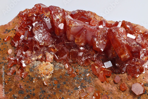 Red crystals of vanadinite.  Vanadinite is a phosphate mineral and one of the main industrial ores of the metal vanadium photo